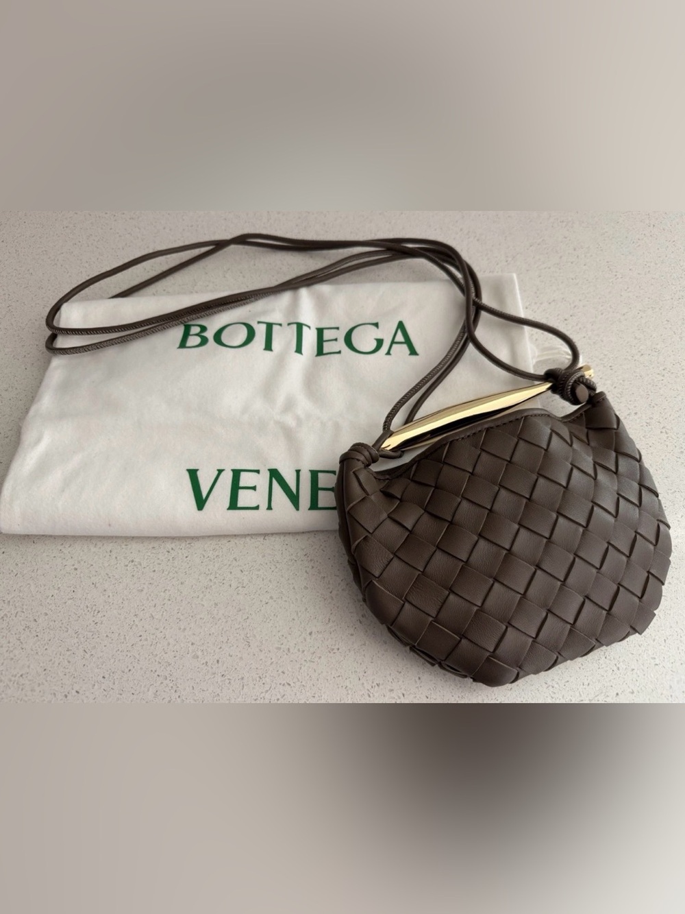 Bottega Veneta Sardine Mini Intrecciato Crossbody Bag Taupe-Brass - Picture 3 of 7